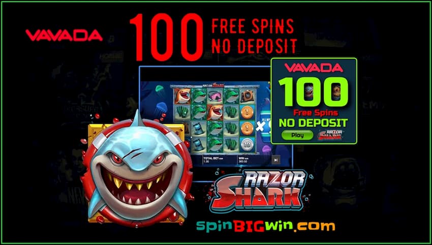 100 Spins for registration without a deposit in RAZOR SHARK slot on spinBIGwin are in the photo.