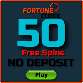 50 Free Spins No Deposit for Registration at Fortune Clock Casino are in the photo.