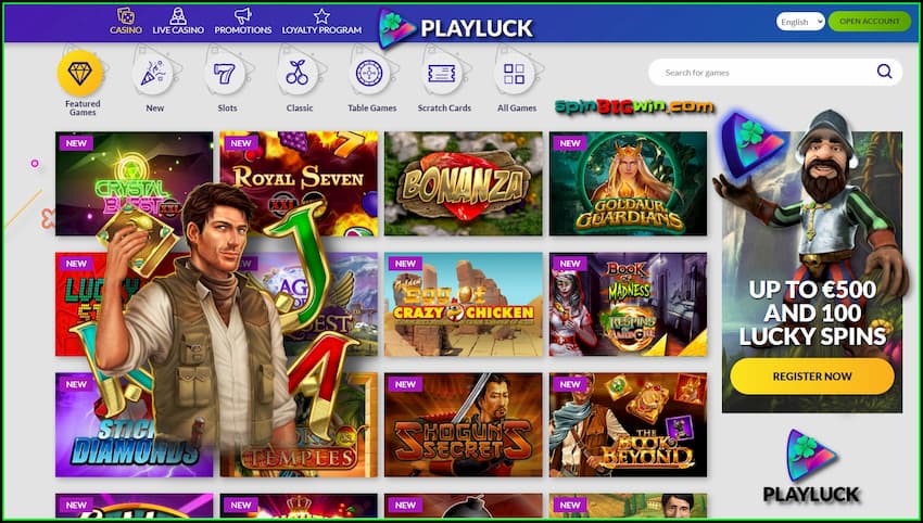A large selection of slot machines and providers in the casino PlayLuck are on the photo.
