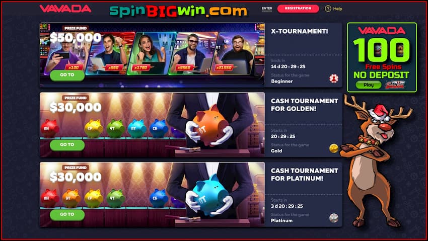 Free tournaments with real cash prizes at VAVADA casino are in the photo.
