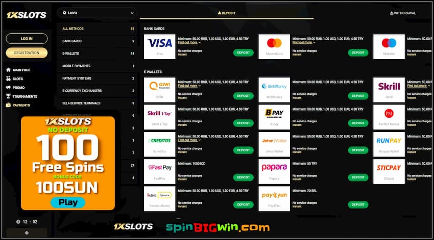 Casino Deposit Methods1xSlots are in the photo