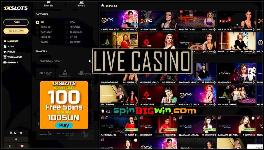 Live Casino with real dealers 1xSLOTS is in the photo.