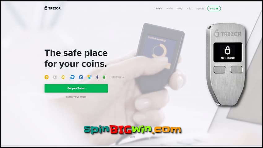 Use Trezor — a device for storing cryptocurrency is in this photo.