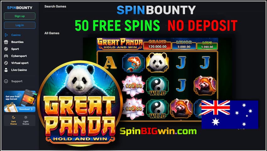 Australian players will get 50 free spins with no deposit on Great Panda Hold and Win at the new SpinBounty Casino is in the picture.